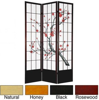 Handmade Wood and Rice Paper Cherry Blossom 84-inch Shoji Screen