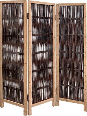 71 Inch 3 Panel Interconnected Branches Room Divider, Brown