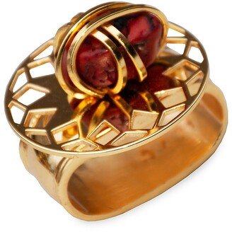 Nomi K Goldplated & Red Stone 4-Piece Napkin Ring Set