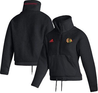 Women's Black Chicago Blackhawks Sherpa Half-Zip Jacket