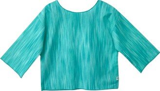 Frock Tales Pagan Crop Top With Long Sleeves In Aqua Print