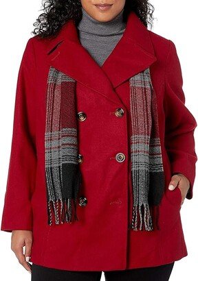 Women's Plus-Size Double Breasted Peacoat with Scarf (Red) Women's Coat