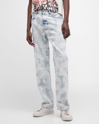 Men's Snake-Print Light Indigo Denim Jeans