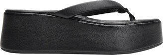 Leather Thong Platform Wedge Thong Sandal Black