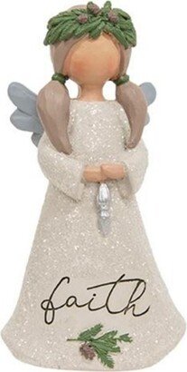 Faith Winter Greenery Resin Angel - H- 4.00 in. W - 1.50 in. L - 2.00 in.