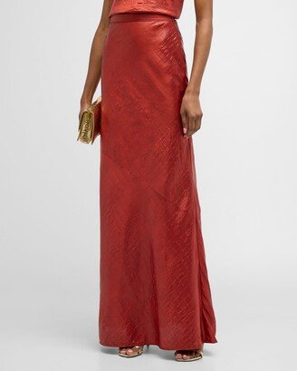 Croc-Embossed Italian Fluid Satin Maxi Skirt