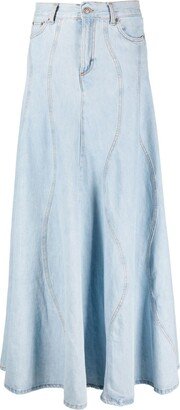 Panelled Cotton Maxi Denim Skirt