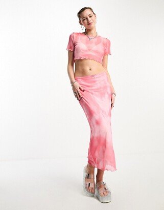 mesh maxi skirt in pink tie dye - part of a set