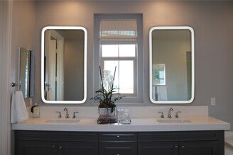 Hermes Rectangle LED Mirror w/ Warm & Cool Color Temperature ,Smart Touch Control,& Stainless Steel Frame 20W x 32H