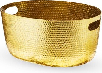 Gold Hammered Tub, Large Drink Bucket, Metal Ice Tub, 12.5 x 17 x 9 Inches, 4 Gallon Capacity, Gold, Set of 1