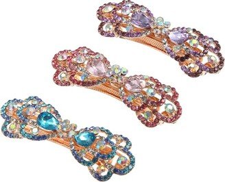 Unique Bargains Women's Hair Clips Accessories Hair Barrettes Sparkly Bling Rhinestones Hairpins 3 Pcs Purple Blue Pink