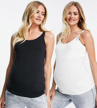 Mamalicious Maternity nursing cami top two pack In black and white