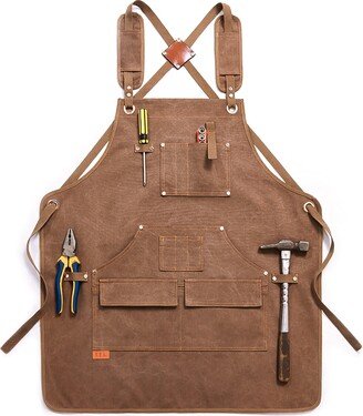 Personalized Customized Thick Canvas Work Apron With Tool Pockets Cross Back Straps Adjustable For Woodworking Painting Garden Bbq 5002