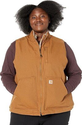 Plus Size OV277 Sherpa Lined Mock Neck Vest Brown) Women's Clothing