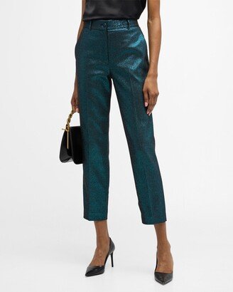 Metallic Straight-Leg Crop Pants