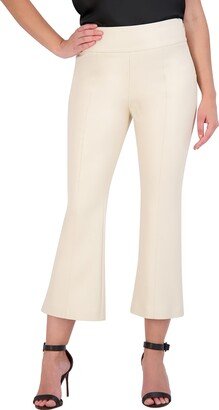 Women's Faux Leather Bell Shape Crop Pant with Zipper Closure-AB