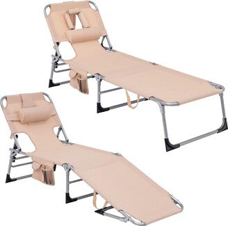 Goplus 2PCS Outdoor Beach Lounge Chair Folding Chaise Lounge with - See Details