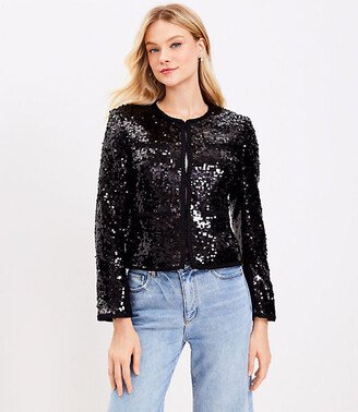 Petite Sequin Crew Neck Jacket