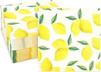 Sparkle and Bash 100 Pack Lemon Cocktail Napkins for Birthdays, BBQs, and Summer Gatherings, Fruit Themed Party Supplies (5 In)