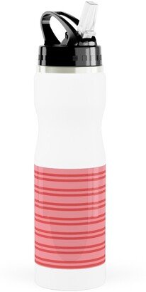 Photo Water Bottles: Joyful Stripes - Red And Pink Stainless Steel Water Bottle With Straw, 25Oz, With Straw, Pink