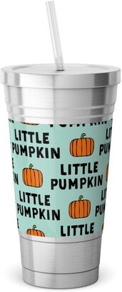 Travel Mugs: Little Pumpkin - Halloween - Aqua Stainless Tumbler With Straw, 18Oz, Green