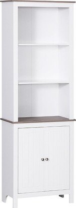 HOMCOM 69'' Freestanding Storage Cabinet, Bathroom Linen Tower, Kitchen Cupboard, Bookcase with Double Door 3-Tier Shelf for Home Office, White