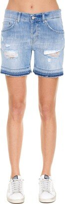 Logo Patch Distressed Denim Shorts-AB