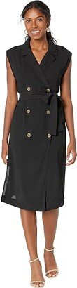 Drapey Crepe Trench Dress (Black) Women's Clothing