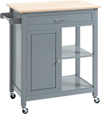 HOMCOM Rolling Kitchen Cart with Wood Top, Kitchen Island with Storage Drawer on Wheels for Dining Room, Gray