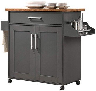 Hodedah Import Hodedah Wheeled Kitchen Island Cart w Spice Rack + Towel Bar, Gray/Oak - 64