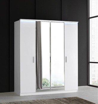 Mod-Arte Roma LED Wardrobe Cabinet Mirrored Gloss White with inside drawers