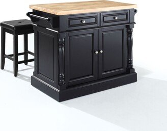 Oxford Butcher Block Top Kitchen Island With 24 Upholstered Square Seat Stools