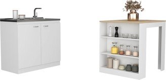 Covelo 2-Piece Kitchen Set with Utility Sink Cabinet and Kitchen Island - N/A