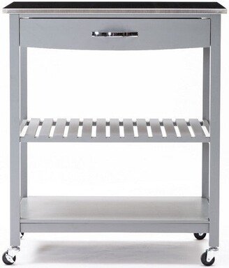 38 Inch 2 Tier Kitchen Cart Island, Shelf, Steel Top, Lock Casters, Gray - 19L x 30.5W x 35.75H