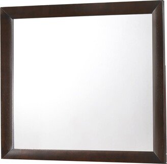 Rectangular Wood Encased Dresser Top Mirror, Cherry Brown and Silver