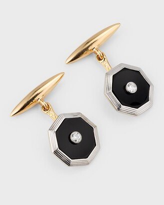 NM Estate Estate Platinum and 14K Yellow Gold 2 Diamond and Black Onyx Cufflinks