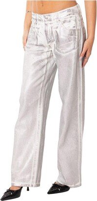 Edikted Women's Jolene Metallic Low Rise Jeans