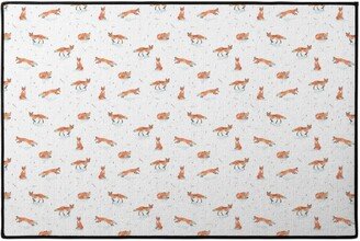 Door Mats: Winter Fox Door Mat, Orange