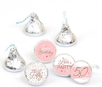 Big Dot Of Happiness 50th Pink Rose Gold Birthday Party Round Candy Labels Fit Chocolate Candy 108 Ct