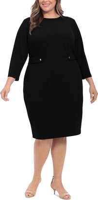 Plus Size 3/4-Sleeve Tab-Waist Sheath Dress