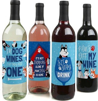 Big Dot Of Happiness Pawty Like a Puppy - Dog Party Decor - Wine Bottle Label Stickers - 4 Ct