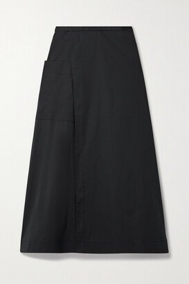 Cotton-blend Poplin Wrap Midi Skirt - Black