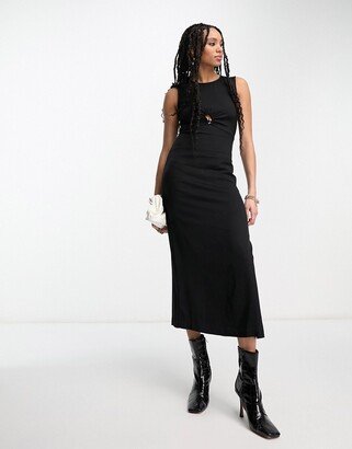 & cut-out hardware midi dress in black