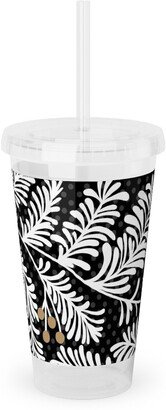 Travel Mugs: Winter Branches Acrylic Tumbler With Straw, 16Oz, Black