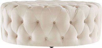 Beekman Place Velvet Button Tufted Round Coffee Ottoman