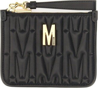 Logo Plaque Quilted Zipped Clutch Bag-AA