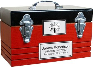 Red Toolbox Human Funeral Cremation Urn With Personalized Plaque, Memorial For Carpenters, Mechanics Handyman & Tradesmen