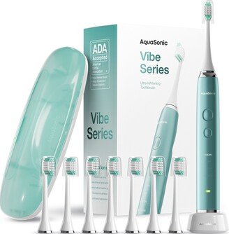 AQUASONIC VIBE SERIES Mint Green UltraSonic Whitening Toothbrush with 8 DuPont Brush Heads & Travel Case