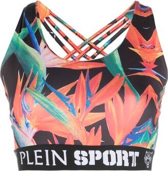 Botanical-Print Jogging Bra-AA