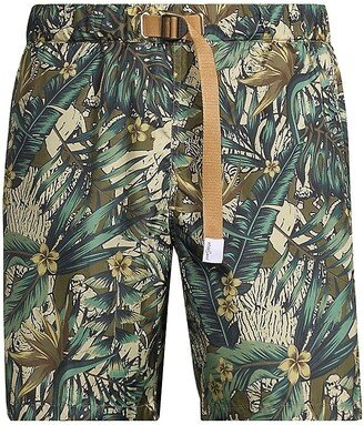 Belted-Waist Printed Swim Shorts